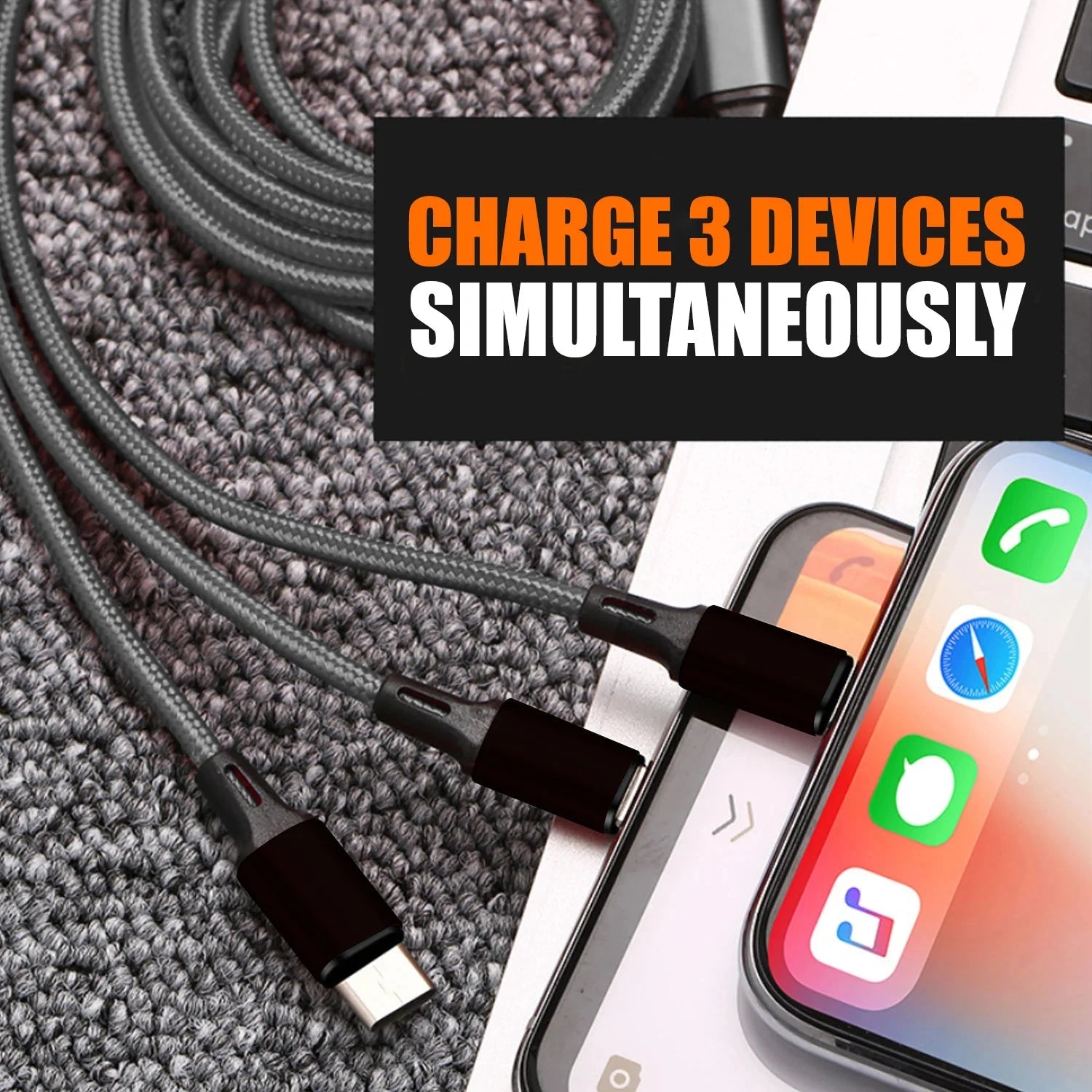 3 in 1 USB Fisrt Charging Cable ( Compatible with Type C, Apple, iPad etc )