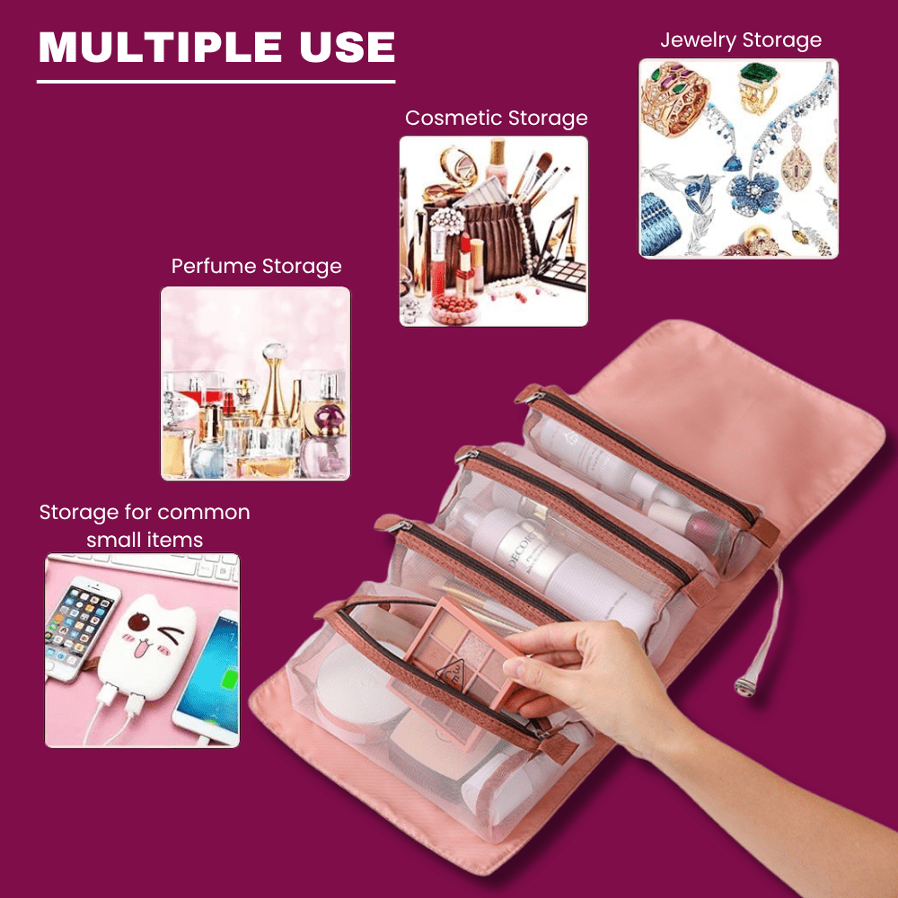 Premium Foldable Travel Cosmetic Organizer Bag – Multi-Compartment Toiletry & Makeup Storage Pouch | Buy 1 Get 1 Free