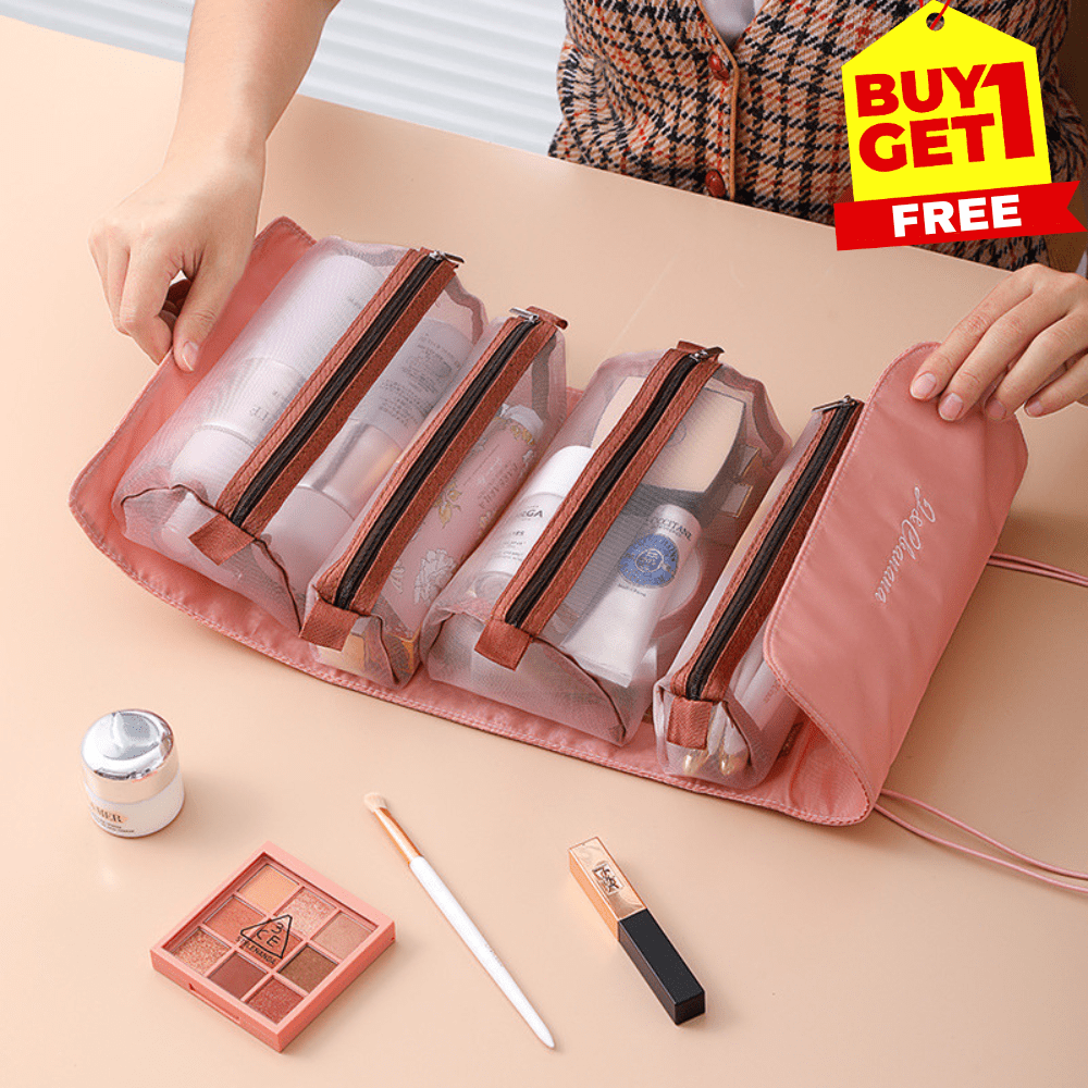 Premium Foldable Travel Cosmetic Organizer Bag – Multi-Compartment Toiletry & Makeup Storage Pouch | Buy 1 Get 1 Free